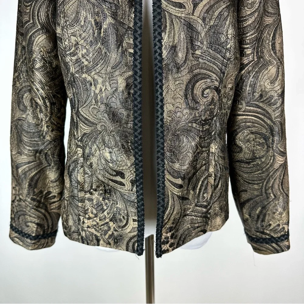 Chico’s Brocade Braided Trim Jacket Size Small